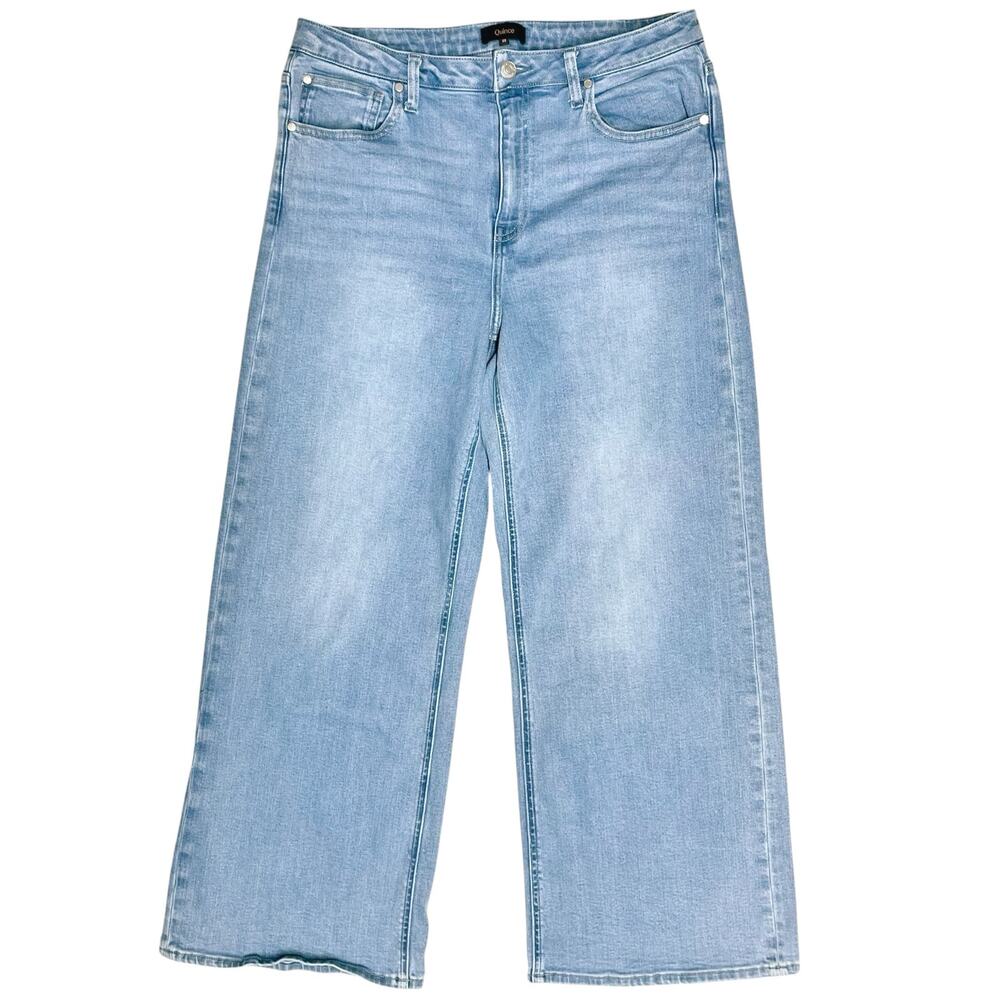 QUINCE Bella Stretch High-Rise Wide-Leg Jeans in Frosted Blue Light Wash Size 32